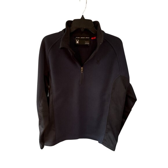 Spyder Fleece Pullover Large Navy 1/4 Zip Athletic Fit Jacket Casual Athleisure - Picture 1 of 8